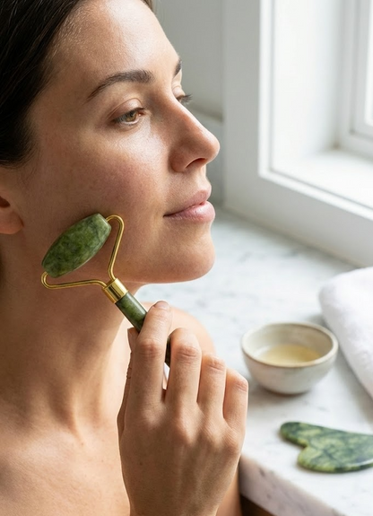 Natural Jade Facial Roller & Gua Sha Massage Tool Set