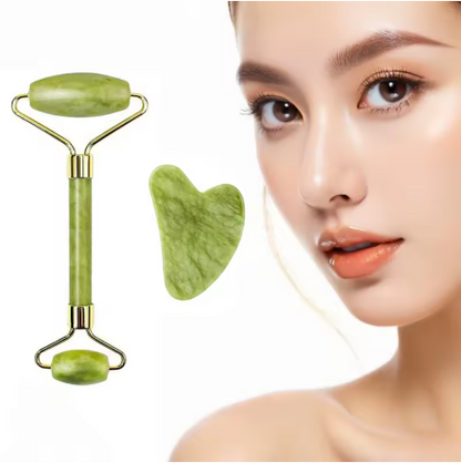 Natural Jade Facial Roller & Gua Sha Massage Tool Set