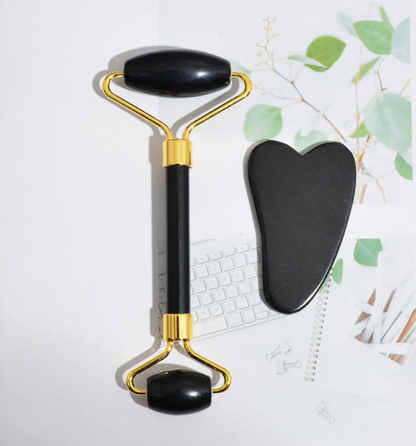 Natural Jade Facial Roller & Gua Sha Massage Tool Set